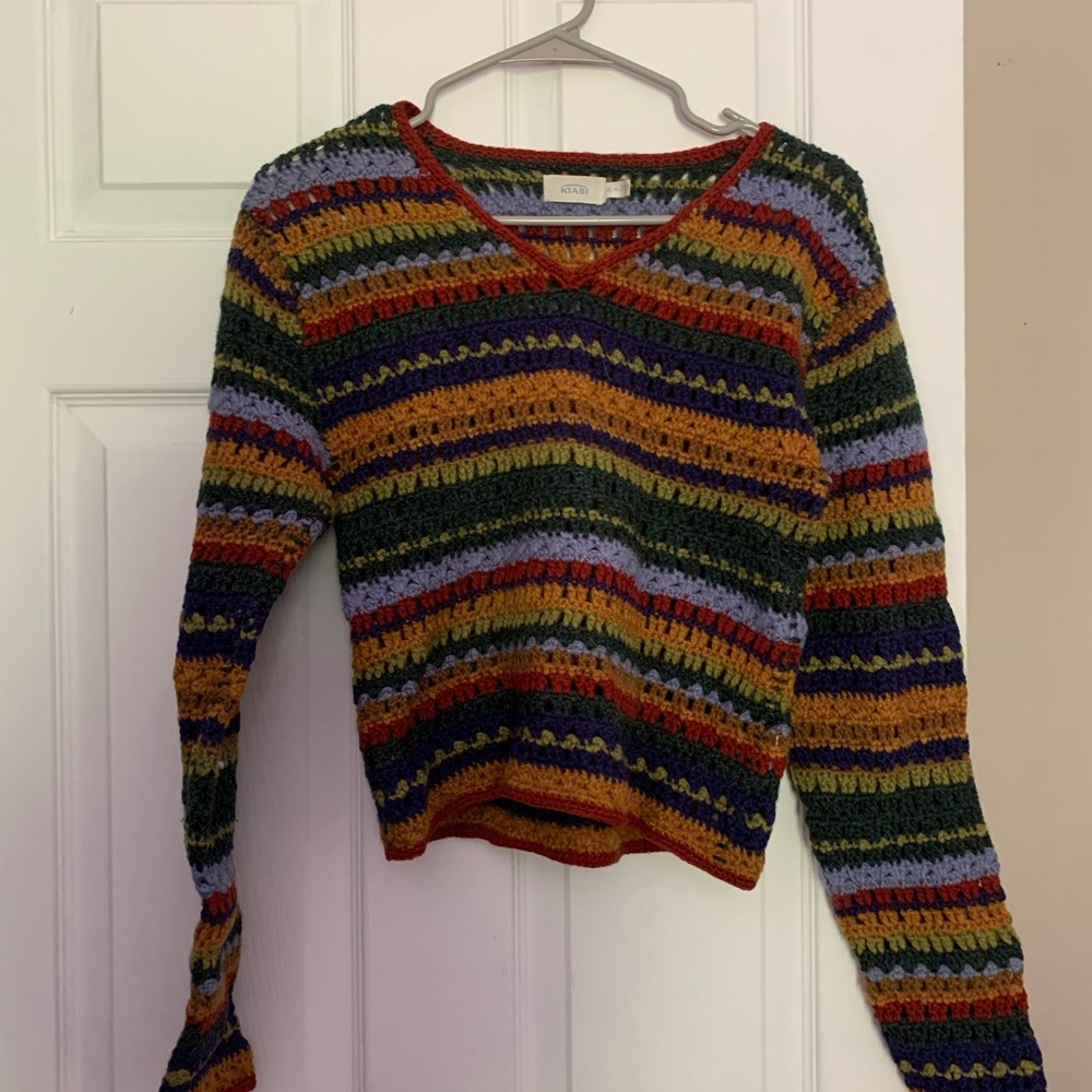 Crochet Stripe V-Neck Women’s Sweater - Multicolor